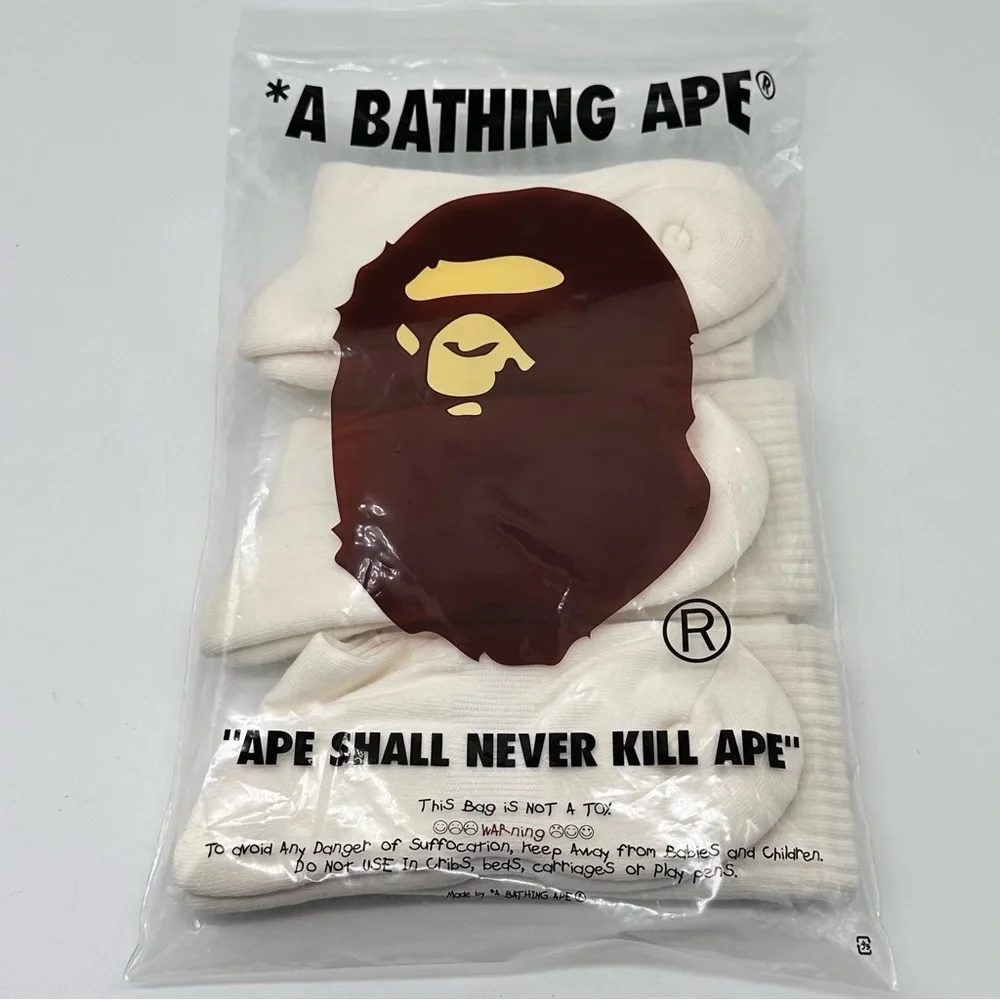 A Bathing Ape Head One Point Crew Socks (3 Pack) - White - Size S